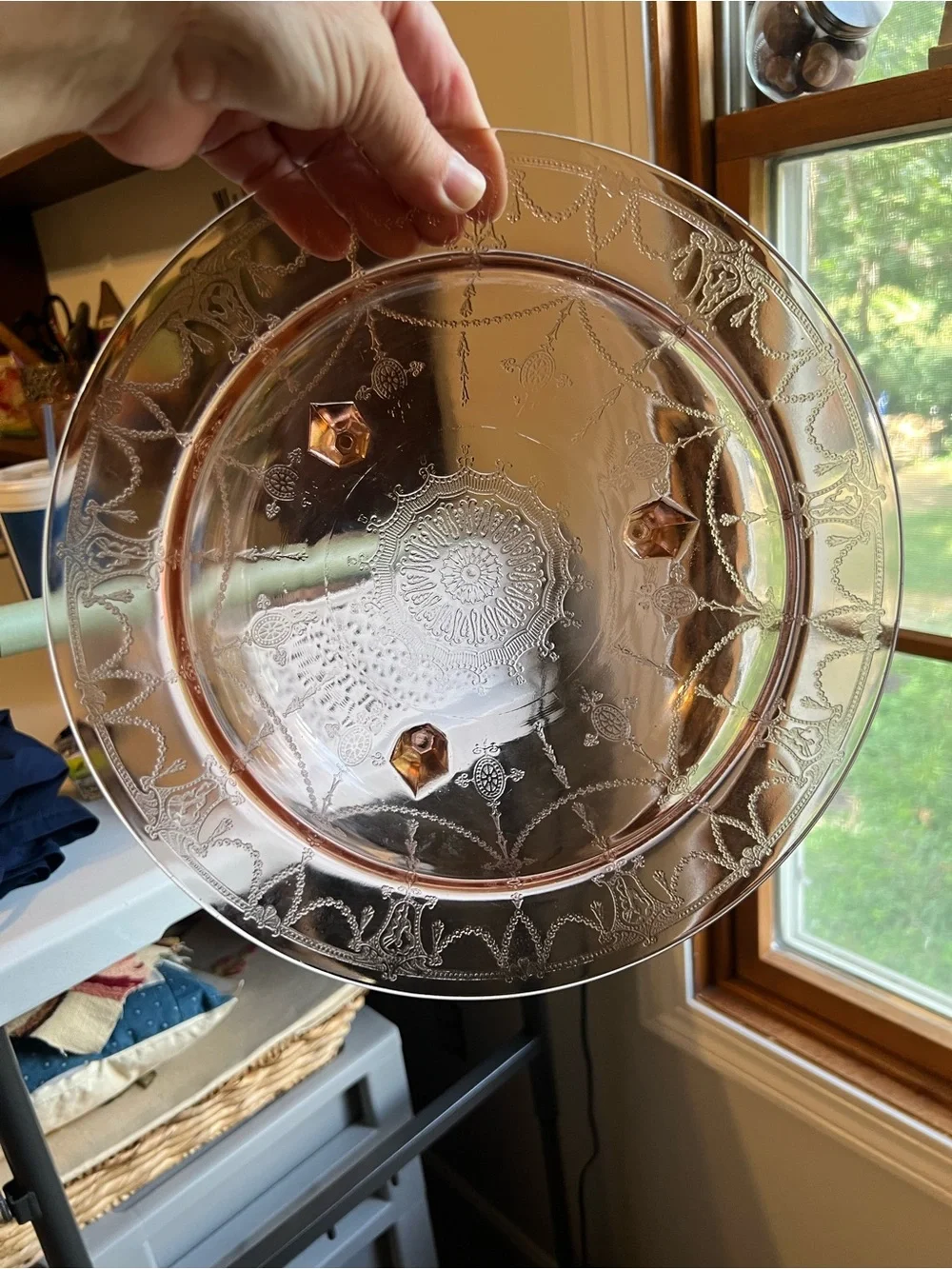 Hocking Pink Depression Glass Cameo Pattern Footed bowl